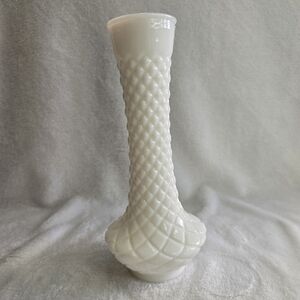 Vintage Hoosier Milk Glass 9 Inch Diamond Quilt Pattern Bud Vase